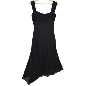 Vtg Black Silk Slip Dress Sz 6 Babydoll Asymmetrical Bias Cut Y2K Whimsygoth 90s